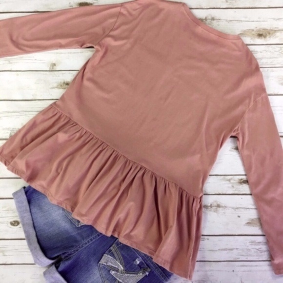 Peach Pink Long Sleeve Peplum Top by Zara Trafaluc - Picture 3 of 8